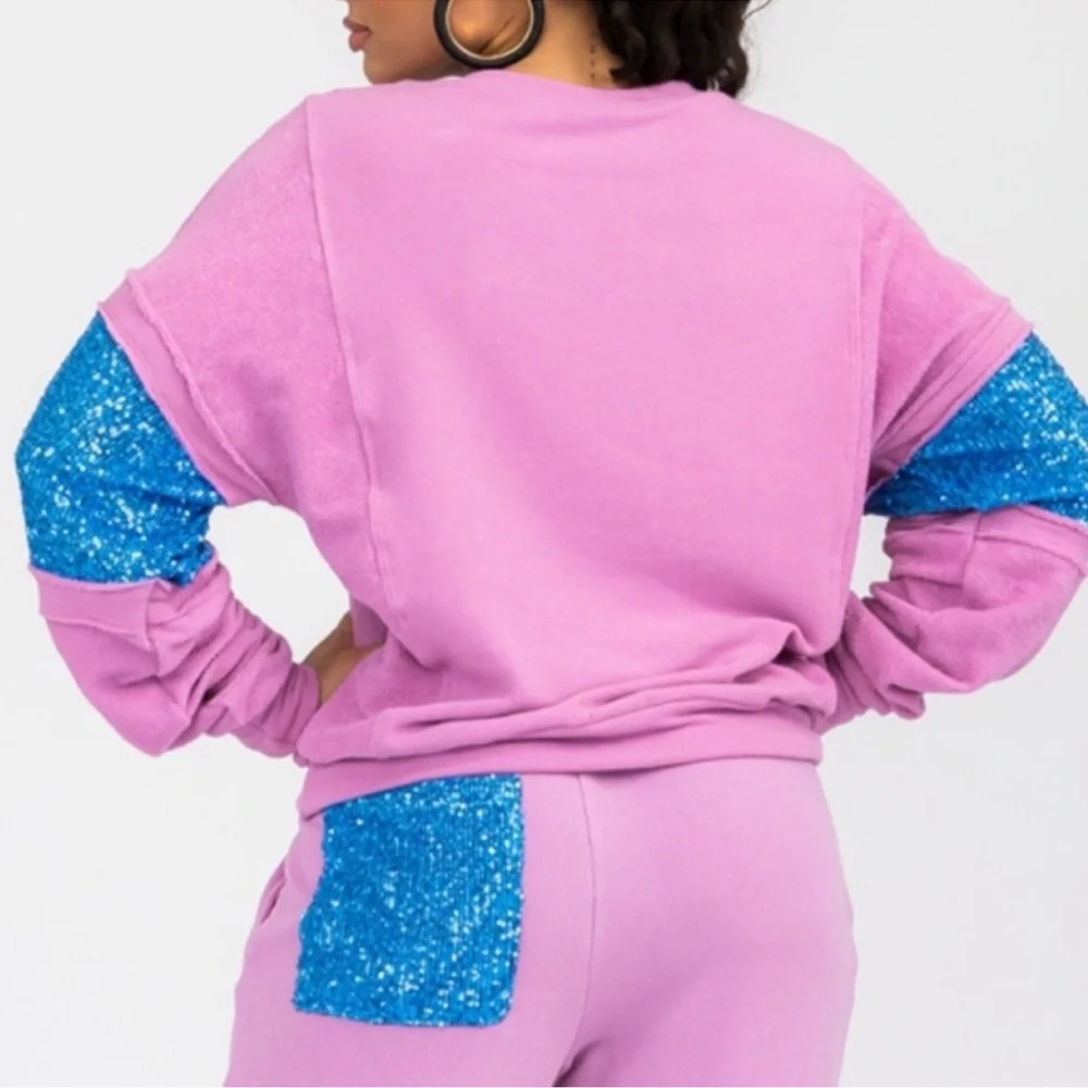 SEQUIN COTTON SPANDEX KNIT JOGGER PANT SET - Picture 4 of 7